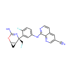 N#Cc1cnc2c(Nc3ccc(F)c([C@@]4(CF)N=C(N)O[C@@H]5C[C@@H]54)c3)nccc2c1 ZINC000226080966