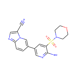 N#Cc1cnc2ccc(-c3cnc(N)c(S(=O)(=O)N4CCOCC4)c3)cn12 ZINC000071330279