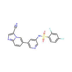 N#Cc1cnc2ccc(-c3cncc(NS(=O)(=O)c4ccc(F)cc4F)c3)cn12 ZINC000071316615