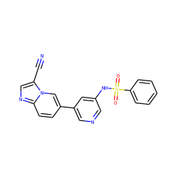 N#Cc1cnc2ccc(-c3cncc(NS(=O)(=O)c4ccccc4)c3)cn12 ZINC000071319134