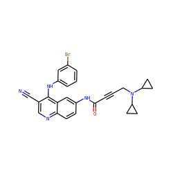 N#Cc1cnc2ccc(NC(=O)C#CCN(C3CC3)C3CC3)cc2c1Nc1cccc(Br)c1 ZINC000042202203