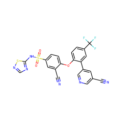 N#Cc1cncc(-c2cc(C(F)(F)F)ccc2Oc2ccc(S(=O)(=O)Nc3ncns3)cc2C#N)c1 ZINC000095585202