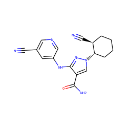 N#Cc1cncc(Nc2nn([C@H]3CCCC[C@@H]3C#N)cc2C(N)=O)c1 ZINC000221150600