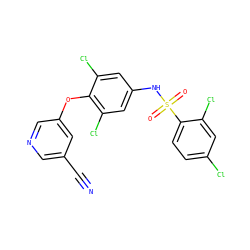 N#Cc1cncc(Oc2c(Cl)cc(NS(=O)(=O)c3ccc(Cl)cc3Cl)cc2Cl)c1 ZINC000095592374