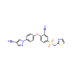 N#Cc1cnn(-c2ccc(Oc3ccc(S(=O)(=O)Nc4nccs4)cc3C#N)cc2)c1 ZINC000095580986