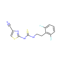 N#Cc1csc(NC(=S)NCCc2c(F)cccc2F)n1 ZINC000013744915