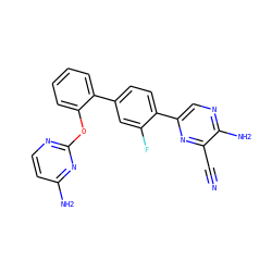 N#Cc1nc(-c2ccc(-c3ccccc3Oc3nccc(N)n3)cc2F)cnc1N ZINC000224746226
