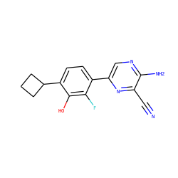 N#Cc1nc(-c2ccc(C3CCC3)c(O)c2F)cnc1N ZINC000224551952