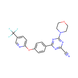 N#Cc1nc(-c2ccc(Oc3ccc(C(F)(F)F)cn3)cc2)nc(N2CCOCC2)n1 ZINC000221211455