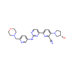 N#Cc1nc(-c2ccnc(Nc3ccc(CN4CCOCC4)nc3)n2)ccc1N1CC[C@H](O)C1 ZINC001772608206