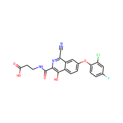 N#Cc1nc(C(=O)NCCC(=O)O)c(O)c2ccc(Oc3ccc(F)cc3Cl)cc12 ZINC000146701853