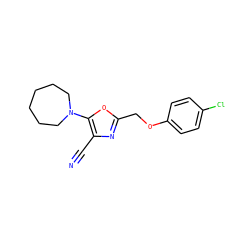 N#Cc1nc(COc2ccc(Cl)cc2)oc1N1CCCCCC1 ZINC000000108579