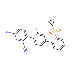 N#Cc1nc(N)ccc1-c1ccc(-c2ccccc2S(=O)(=O)C2CC2)cc1F ZINC000224731247