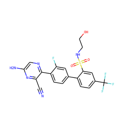 N#Cc1nc(N)cnc1-c1ccc(-c2ccc(C(F)(F)F)cc2S(=O)(=O)NCCO)cc1F ZINC000224799802