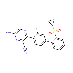 N#Cc1nc(N)cnc1-c1ccc(-c2ccccc2S(=O)(=O)C2CC2)cc1F ZINC000224774030