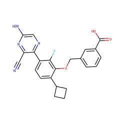 N#Cc1nc(N)cnc1-c1ccc(C2CCC2)c(OCc2cccc(C(=O)O)c2)c1F ZINC000212139849