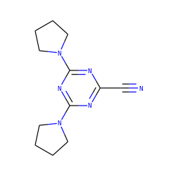 N#Cc1nc(N2CCCC2)nc(N2CCCC2)n1 ZINC000000109001