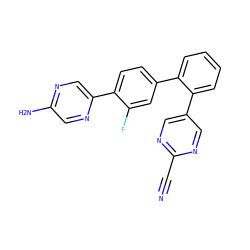 N#Cc1ncc(-c2ccccc2-c2ccc(-c3cnc(N)cn3)c(F)c2)cn1 ZINC000224755397