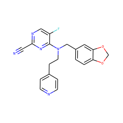 N#Cc1ncc(F)c(N(CCc2ccncc2)Cc2ccc3c(c2)OCO3)n1 ZINC001772594091