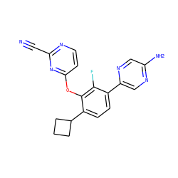 N#Cc1nccc(Oc2c(C3CCC3)ccc(-c3cnc(N)cn3)c2F)n1 ZINC000224559814