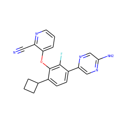 N#Cc1ncccc1Oc1c(C2CCC2)ccc(-c2cnc(N)cn2)c1F ZINC000224552821