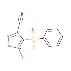 N#Cc1no[n+]([O-])c1S(=O)(=O)c1ccccc1 ZINC000058592911