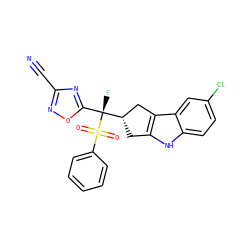 N#Cc1noc([C@](F)([C@H]2Cc3[nH]c4ccc(Cl)cc4c3C2)S(=O)(=O)c2ccccc2)n1 ZINC000040845229