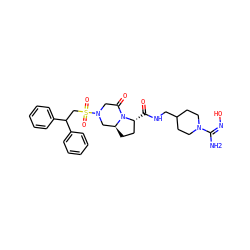 N/C(=N/O)N1CCC(CNC(=O)[C@@H]2CC[C@H]3CN(S(=O)(=O)CC(c4ccccc4)c4ccccc4)CC(=O)N32)CC1 ZINC000034689143