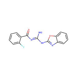 N/C(=N\C(=O)c1ccccc1F)Nc1nc2ccccc2o1 ZINC000018276970