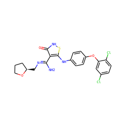 N/C(=N\C[C@@H]1CCCO1)c1c(Nc2ccc(Oc3cc(Cl)ccc3Cl)cc2)s[nH]c1=O ZINC000034802776