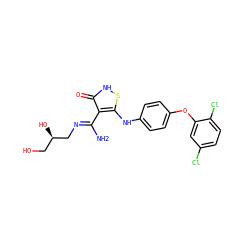 N/C(=N\C[C@H](O)CO)c1c(Nc2ccc(Oc3cc(Cl)ccc3Cl)cc2)s[nH]c1=O ZINC000034802791