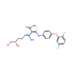 N/C(=N\CC[C@H](O)CO)c1c(Nc2ccc(Oc3cc(Cl)ccc3Cl)cc2)s[nH]c1=O ZINC000034802798