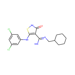 N/C(=N\CC1CCCCC1)c1c(Nc2cc(Cl)cc(Cl)c2)s[nH]c1=O ZINC000034802631
