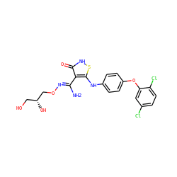 N/C(=N\OC[C@H](O)CO)c1c(Nc2ccc(Oc3cc(Cl)ccc3Cl)cc2)s[nH]c1=O ZINC000034802812