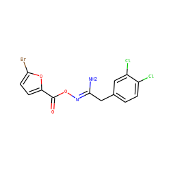 N/C(Cc1ccc(Cl)c(Cl)c1)=N\OC(=O)c1ccc(Br)o1 ZINC000004723513
