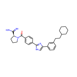 N=C(N)[C@@H]1CCCN1C(=O)c1ccc(-c2nc(-c3cccc(CCC4CCCCC4)c3)c[nH]2)cc1 ZINC000071317189