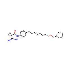 N=C(N)C1(C(=O)Nc2ccc(CCCCCCCCOCC3CCCCC3)cc2)CC1 ZINC000071295021