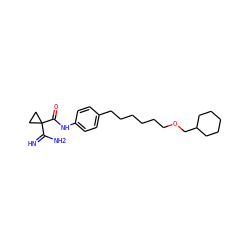 N=C(N)C1(C(=O)Nc2ccc(CCCCCCOCC3CCCCC3)cc2)CC1 ZINC000071318729