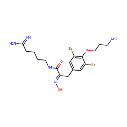 N=C(N)CCCCNC(=O)/C(Cc1cc(Br)c(OCCCN)c(Br)c1)=N/O ZINC000013476560