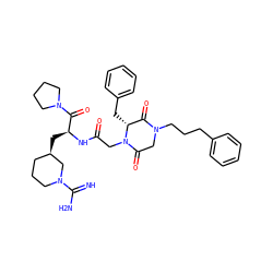 N=C(N)N1CCC[C@@H](C[C@H](NC(=O)CN2C(=O)CN(CCCc3ccccc3)C(=O)[C@H]2Cc2ccccc2)C(=O)N2CCCC2)C1 ZINC000026505258