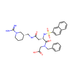 N=C(N)N1CCC[C@@H](CNC(=O)C[C@H](NS(=O)(=O)c2ccc3ccccc3c2)C(=O)N(CC(=O)O)Cc2ccccc2)C1 ZINC000027305405