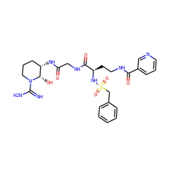 N=C(N)N1CCC[C@H](NC(=O)CNC(=O)[C@@H](CCNC(=O)c2cccnc2)NS(=O)(=O)Cc2ccccc2)[C@@H]1O ZINC000027103877