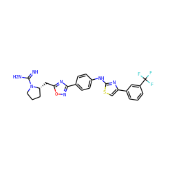N=C(N)N1CCC[C@H]1Cc1nc(-c2ccc(Nc3nc(-c4cccc(C(F)(F)F)c4)cs3)cc2)no1 ZINC001772604946