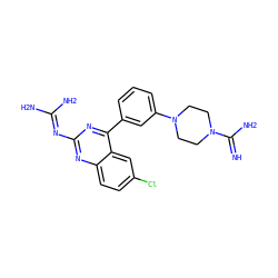 N=C(N)N1CCN(c2cccc(-c3nc(N=C(N)N)nc4ccc(Cl)cc34)c2)CC1 ZINC000166880382
