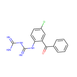 N=C(N)NC(=N)Nc1ccc(Cl)cc1C(=O)c1ccccc1 ZINC000020459046