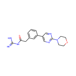 N=C(N)NC(=O)Cc1cccc(-c2cnc(N3CCOCC3)nc2)c1 ZINC001772621341