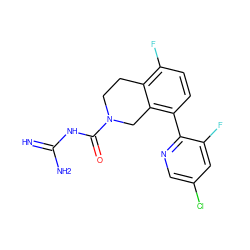 N=C(N)NC(=O)N1CCc2c(F)ccc(-c3ncc(Cl)cc3F)c2C1 ZINC000473170655