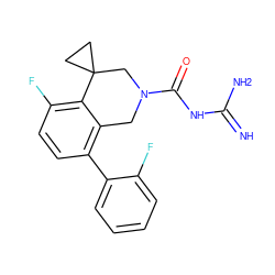 N=C(N)NC(=O)N1Cc2c(-c3ccccc3F)ccc(F)c2C2(CC2)C1 ZINC000473170759