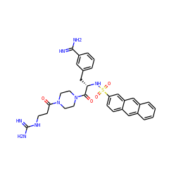 N=C(N)NCCC(=O)N1CCN(C(=O)[C@H](Cc2cccc(C(=N)N)c2)NS(=O)(=O)c2ccc3cc4ccccc4cc3c2)CC1 ZINC000034689245