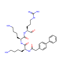N=C(N)NCCC[C@@H](C=O)NC(=O)[C@H](CCCCN)NC(=O)[C@H](CCCCN)NC(=O)Cc1ccc(-c2ccccc2)cc1 ZINC000042834474